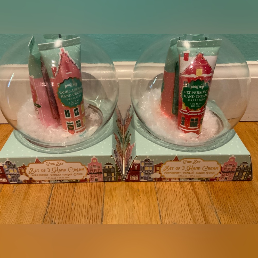 NIB Snow globe set of 3 hand cream: peppermint, vanilla, sugar cookie